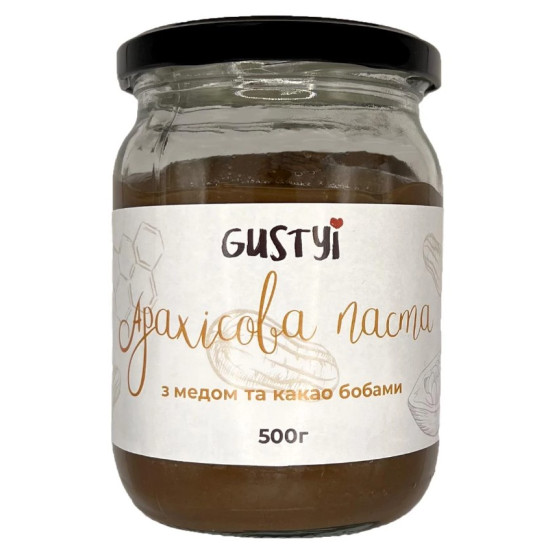 Арахісова паста, з медом та какао бобами, ТМ Gustyi, 500г