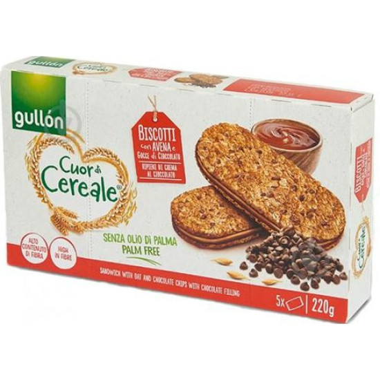 Печиво GULLON сендвіч CDC вівсяне з шоколадними крихтами та горіховим кремом 220г