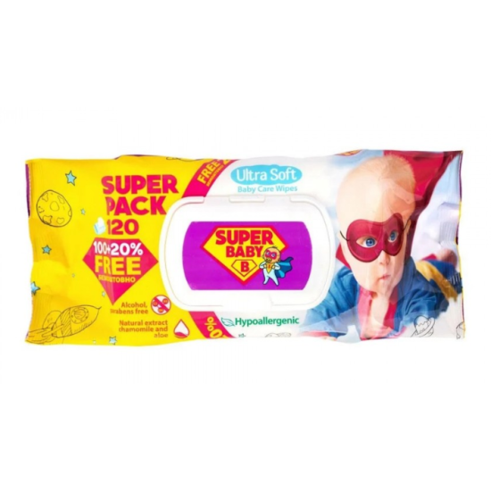 Серветка волога Super Baby Pack з Алое та ромашкою 120шт. з клапаном