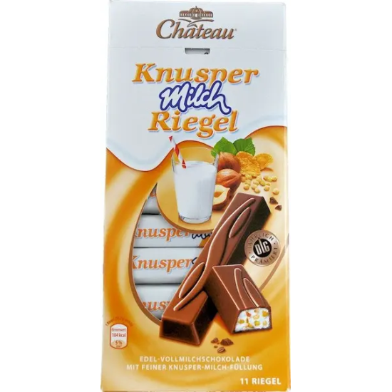 Шоколад молочний зі шматочками фундуку та пластівцями Chateau Knusper Milch Riegel 200г Німеччина
