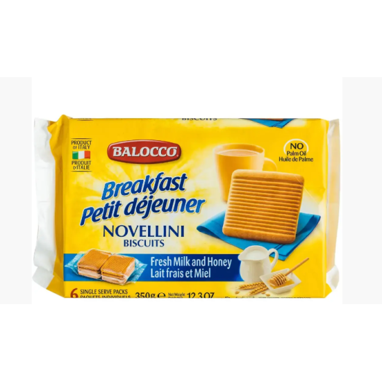 Печиво "Свіже молоко і мед" БЕЗ ПАЛЬМОВОЇ ОЛІЇ Novellini Balocco (6*58г) 350г Італія