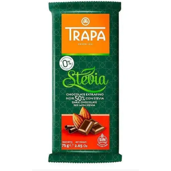 Шоколад 75г TRAPA STEVIA чорний 50% без цукру