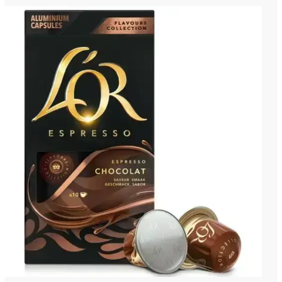 Nespresso капсули L'OR Espresso Chocolat 10шт (кава у капсулах Nespresso L'Or Chocolat, Nespresso Lor Chocolat, Lor шоколад)