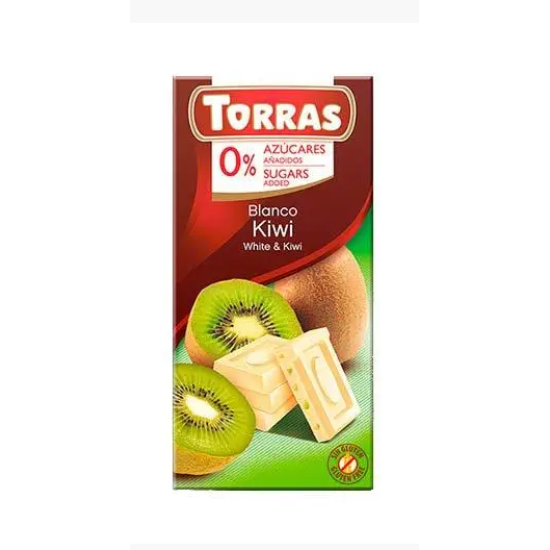 Шоколад белый TORRAS с киви blanco без сахара и глютена, 75 г