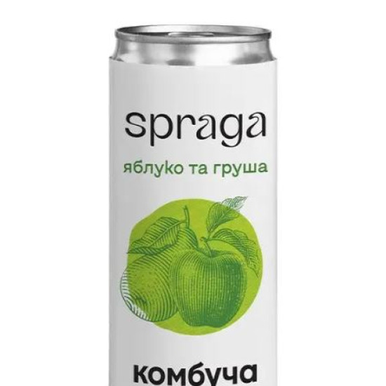 Напиток Комбуча со вкусом яблока и груши, Spraga, ж/б, 0.33л