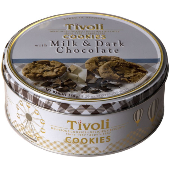 Печиво з Молочним та Чорним Шоколадом Tivoli Jacobsens Milk & Dark Chocolate в з/б 150 г Данія