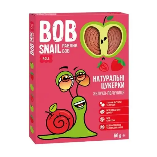 Натуральні Яблучно-Полуничні Цукерки ТМ SNAIL BOB (РАВЛИК БОБ) 120 г Натуральні Яблучно-Полуничні Цукерки ТМ SNAIL BOB (РАВЛИК БОБ) 120 г