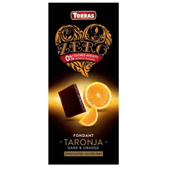 Шоколад чорний без цукру Torras ZERO NEGRA TARONJA з апельсином 125 г