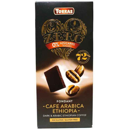 Шоколад чорний без цукру Torras ZERO cafe arabika з ефіопською арабікою 100 г