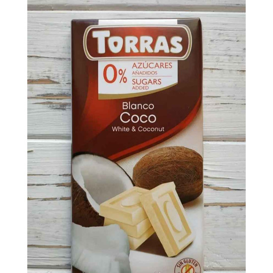 Шоколад білий без цукру Torras з кокосом 75 г