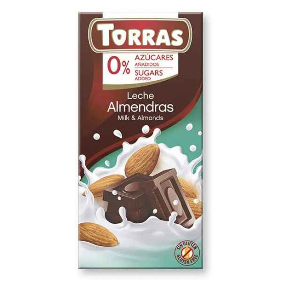 Шоколад молочний без цукру Torras з мигдалем 75 г