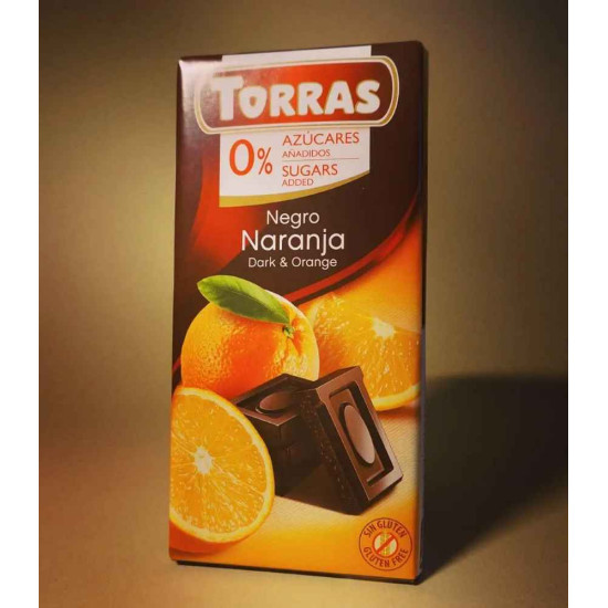 Шоколад чорний без цукру Torras зі шматочками апельсина 75 г 