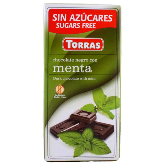 Шоколад чорний без цукру Torras з м'ятою 75 г 