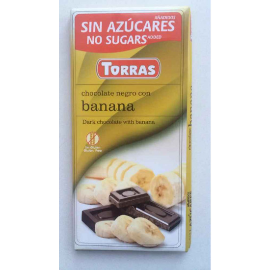Шоколад чорний Torras без цукру зі шматочками банана 75 г
