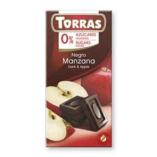 Шоколад чорний без цукру Torras зі шматочками яблука 75 г 