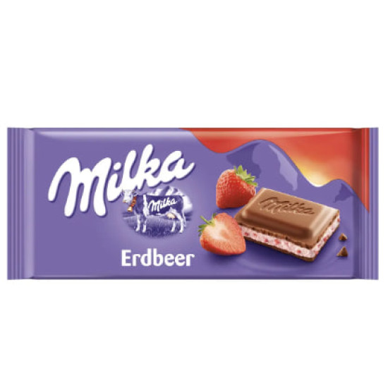 Milka Erdbeer Молочний шоколад із полунично-йогуртовою начинкою 100g