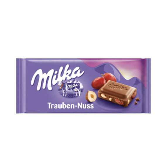 Milka Trauben-Nuss Молочний шоколад із родзинками та дробленим фундуком 100g