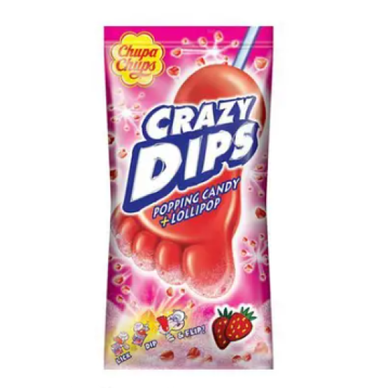 Chupa Chups Crazy Dips Льодяник у формі лапки зі смаком полуниці та шипучою пудрою з взривним ефектом 14g