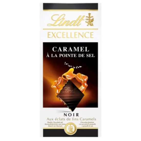 Lindt Excellence Caramel Чорний шоколад з шматочками карамелі та морської солі 100g