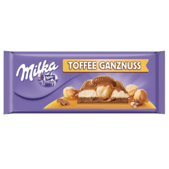 Milka Toffee Ganznuss Молочний шоколад із карамеллю та цілісним фундуком