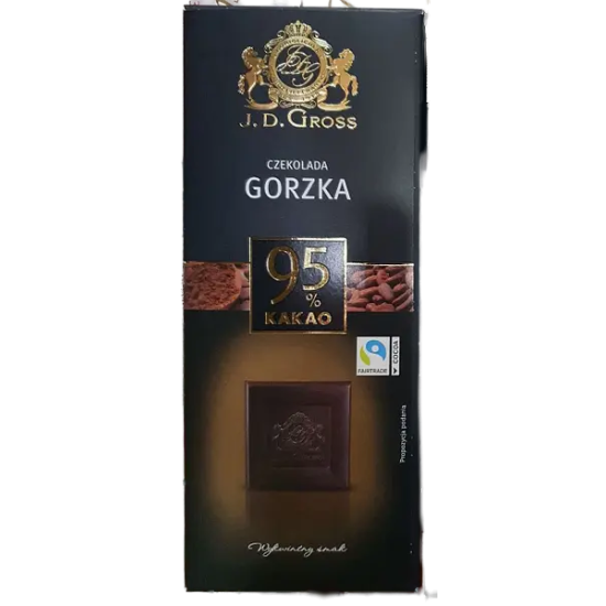 Шоколад чорний 95% какао J.D.Gross Czekolada Gorzka 95% cacao 125г. Німеччина 