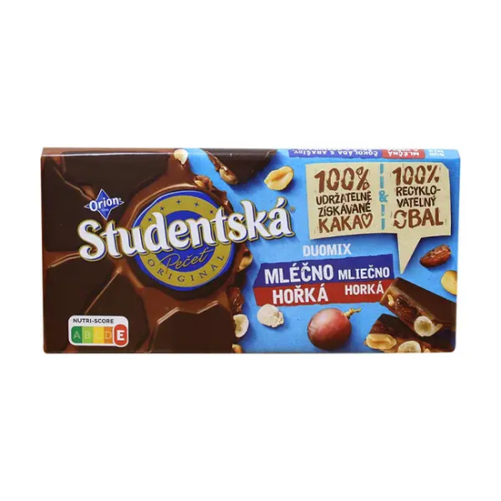 Шоколад чорно-молочний Studentska DUOMIX з арахісом і родзинками Чехія 170г 