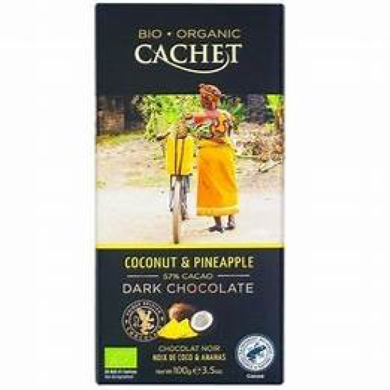 Шоколад чорний Bio-Organic з ананасом і кокосом Cachet Dark Pineapple Coconut 57% Бельгія 100 г 